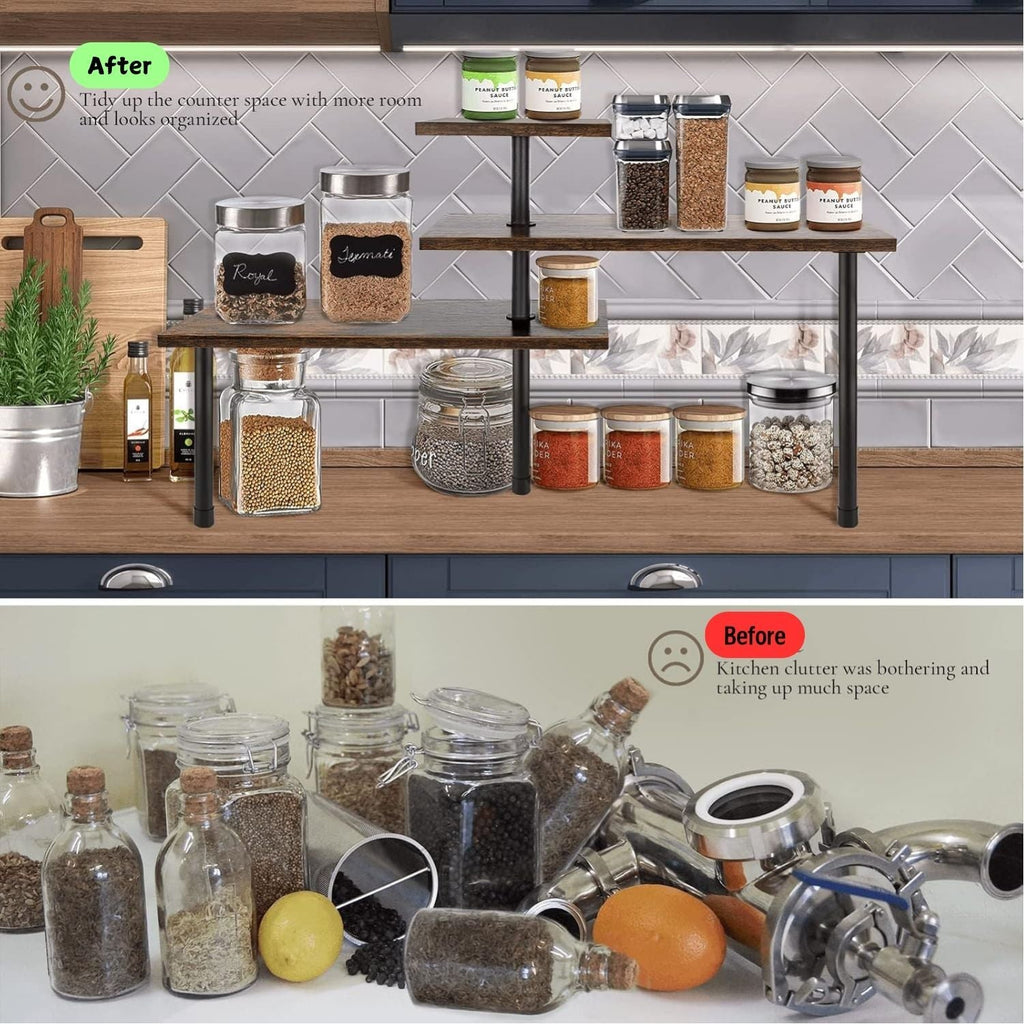 CARLA HOME 3-Tier Wooden Corner Shelf Kitchen Spice Rack Organiser Home Storage & Organisation
