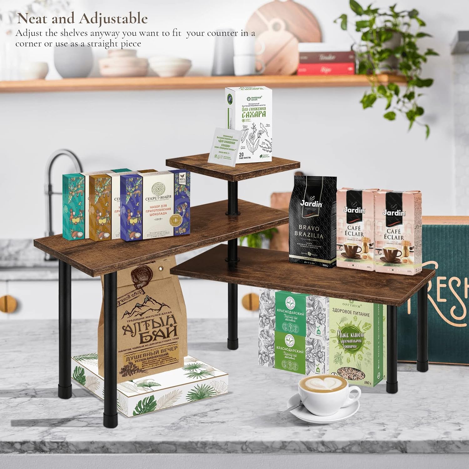 CARLA HOME 3-Tier Wooden Corner Shelf Kitchen Spice Rack Organiser Home Storage & Organisation